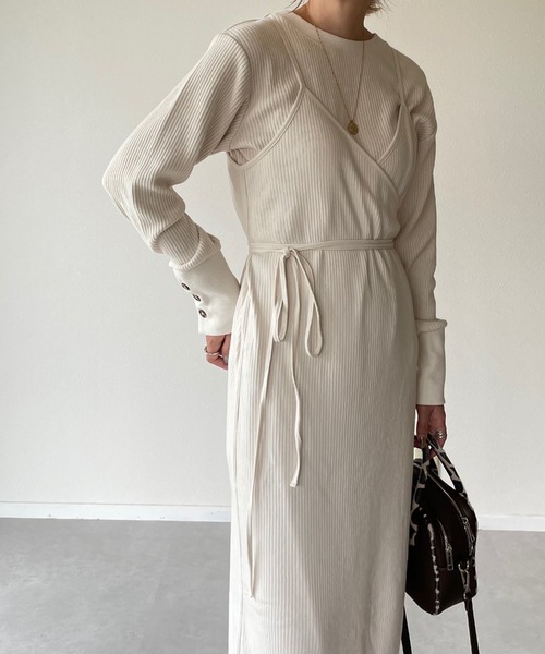 y/m by misato（イムバイミサト）の「カットリブラップキャミワンピース（ワンピース・レディース・ブラック/ブラウン/オフホワイト・FREE）」の11枚目の写真