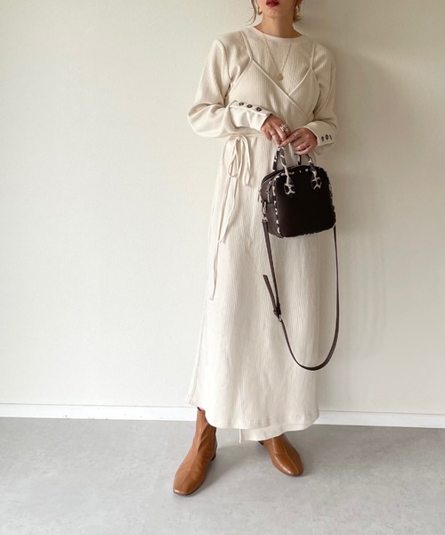 y/m by misato（イムバイミサト）の「カットリブラップキャミワンピース（ワンピース・レディース・ブラック/ブラウン/オフホワイト・FREE）」の6枚目の写真