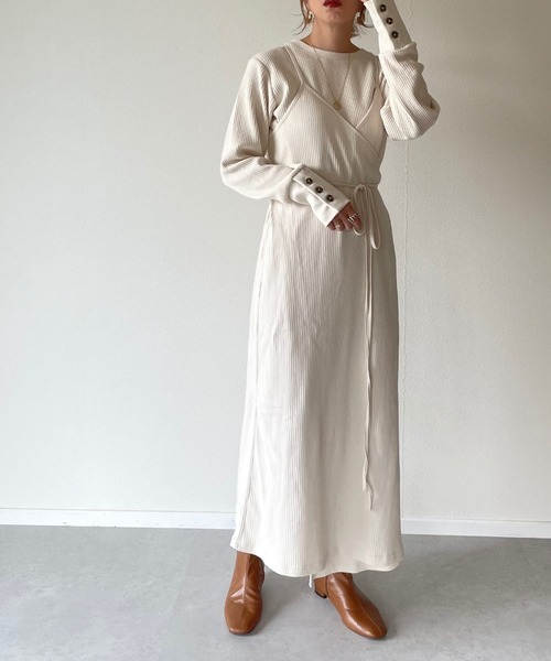 y/m by misato（イムバイミサト）の「カットリブラップキャミワンピース（ワンピース・レディース・ブラック/ブラウン/オフホワイト・FREE）」の8枚目の写真