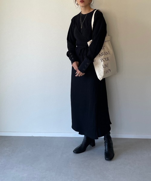 y/m by misato（イムバイミサト）の「カットリブラップキャミワンピース（ワンピース・レディース・ブラック/ブラウン/オフホワイト・FREE）」の13枚目の写真