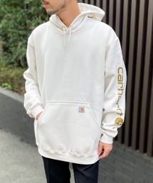 【carhartt】カーハート袖プリント 長袖 ワッペン 裏起毛プルオーバーパーカー K288