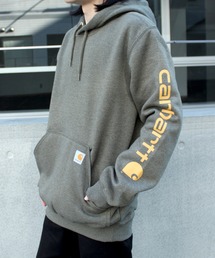 【carhartt】カーハート袖プリント 長袖 ワッペン 裏起毛プルオーバーパーカー K288