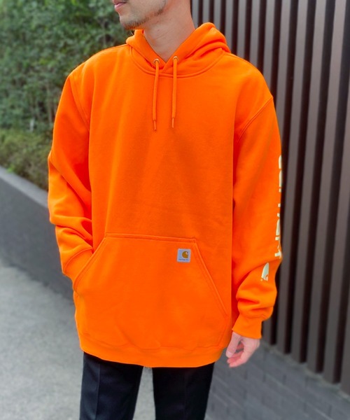 セール】【carhartt】カーハート袖プリント 長袖 ワッペン 裏起毛プル