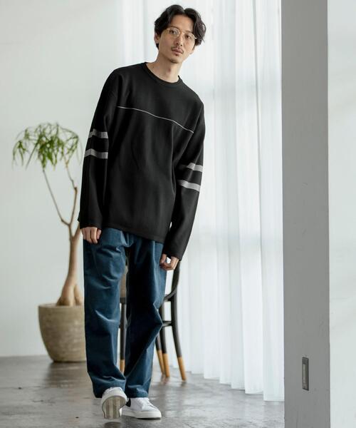 coen（コーエン）の「フットボールクルーネックニット（Tシャツ/カットソー・メンズ・ブラック/ベージュ・MEDIUM/X-LARGE/SMALL/LARGE）」の7枚目の写真