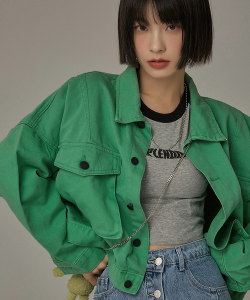 chuu(チュー)の「CHUU インディクロップロングTシャツ(Tシャツ/カットソー・レディース・ブラック/イエロー・FREE)」の16枚目の写真