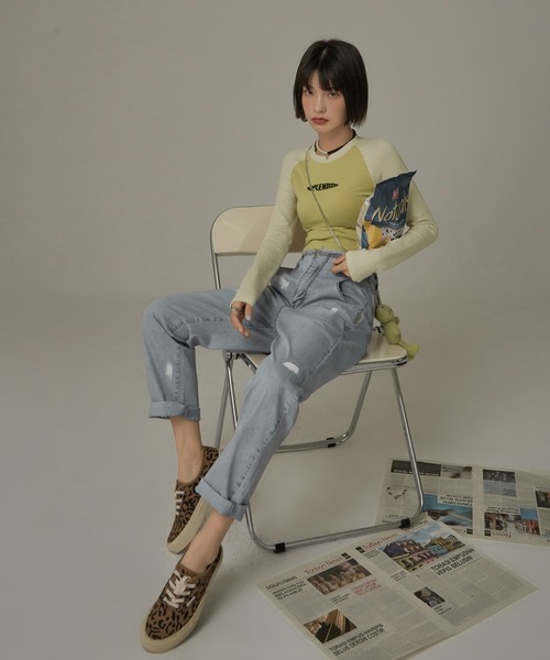 chuu(チュー)の「CHUU インディクロップロングTシャツ(Tシャツ/カットソー・レディース・ブラック/イエロー・FREE)」の12枚目の写真