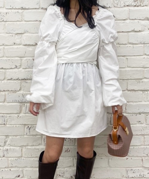 【美品】uhr 24SS カシュクール ストライプ柄 チュニック ドレス 美品】uhr 24SS カシュクール ストライプ柄 チュニック ドレス