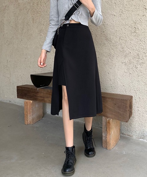 meJane（ミージェーン）の「アシンメトリーミディAラインスカート【ZOZOTOWN限定】（スカート・レディース・ブラック・S/M）」の2枚目の写真