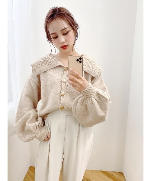 JUMELLE（ジュメロ）の「ミックスニットカーディガン（ニット/セーター・レディース・ベージュ・FREE）」の4枚目の写真