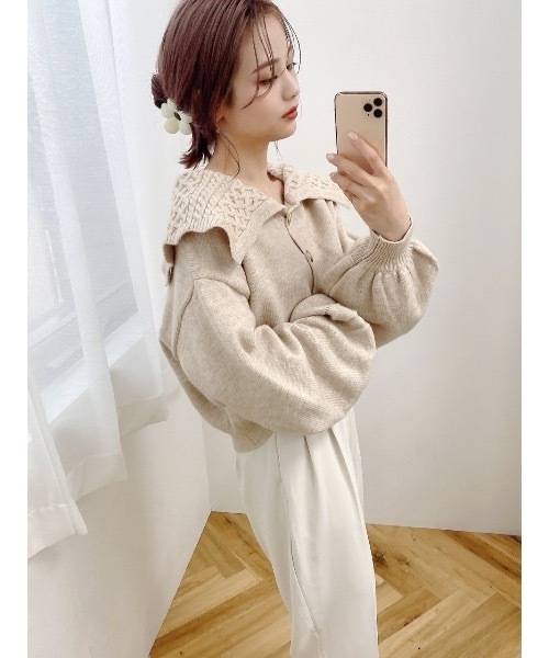 JUMELLE（ジュメロ）の「ミックスニットカーディガン（ニット/セーター・レディース・ベージュ・FREE）」の5枚目の写真