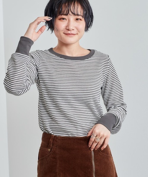 cepo(セポ)の「ワッフルボーダーロンTee(Tシャツ/カットソー・レディース・ブラック/ブラウン/グレー・M)」の2枚目の写真