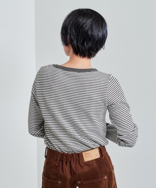 cepo(セポ)の「ワッフルボーダーロンTee(Tシャツ/カットソー・レディース・ブラック/ブラウン/グレー・M)」の8枚目の写真