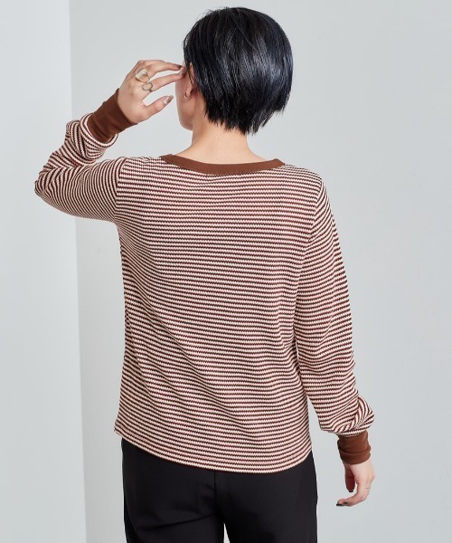 cepo(セポ)の「ワッフルボーダーロンTee(Tシャツ/カットソー・レディース・ブラック/ブラウン/グレー・M)」の5枚目の写真