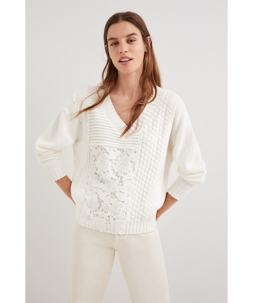 Desigual(デシグアル)の「パッチワーク&レース セーター(その他トップス・レディース・ホワイト・L/S/M)」の1枚目の写真