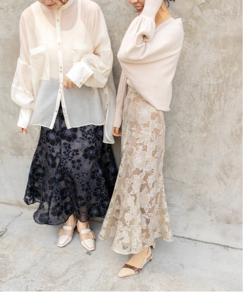 RANDA（ランダ）の「シアーフラワーマーメイドスカート（スカート・レディース・ブラック/ベージュ・0/1）」の9枚目の写真