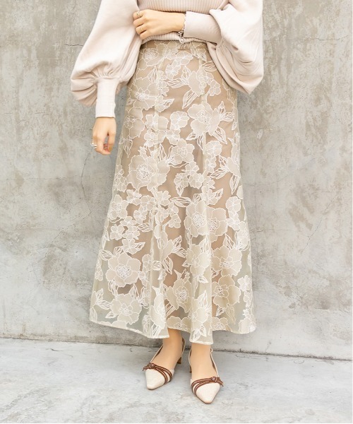 RANDA（ランダ）の「シアーフラワーマーメイドスカート（スカート・レディース・ブラック/ベージュ・0/1）」の11枚目の写真