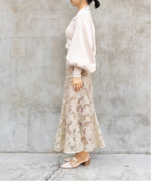 RANDA（ランダ）の「シアーフラワーマーメイドスカート（スカート・レディース・ブラック/ベージュ・0/1）」の6枚目の写真