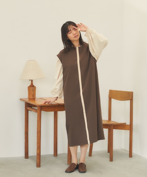 moi tytto（モイテュット）の「リバーシブルラインワンピース（ワンピース・レディース・ベージュ/ブラウン・FREE）」の3枚目の写真
