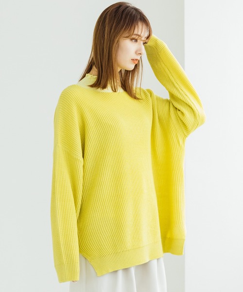 ZAKKA-BOX(ザッカボックス)の「ざっくりチュニック丈サイドスリットニット(ニット/セーター・レディース・ネイビー/ラベンダー/イエロー系/アイボリー・FREE)」の4枚目の写真