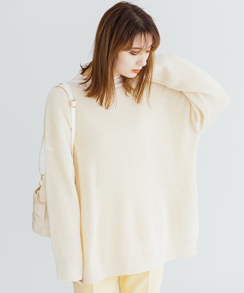 ZAKKA-BOX(ザッカボックス)の「ざっくりチュニック丈サイドスリットニット(ニット/セーター・レディース・ネイビー/ラベンダー/イエロー系/アイボリー・FREE)」の16枚目の写真