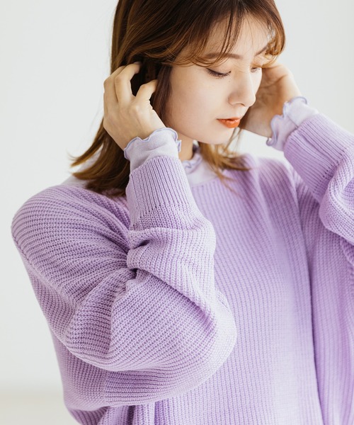 ZAKKA-BOX(ザッカボックス)の「ざっくりチュニック丈サイドスリットニット(ニット/セーター・レディース・ネイビー/ラベンダー/イエロー系/アイボリー・FREE)」の7枚目の写真