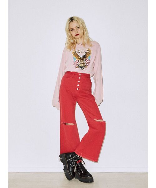 jouetie(ジュエティ)の「MOTOR EAGLE ロゴロンT(Tシャツ/カットソー・レディース・オフホワイト/ブラック/ピンク・MEDIUM)」の10枚目の写真