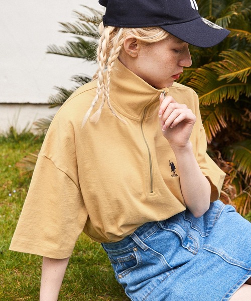 U.S. POLO ASSN.（ユーエスポロアッスン）の「U.S. POLO ASSN. /ユーエスポロアッスン 別注ワンポイント刺繍 ハーフジップカットソー（Tシャツ/カットソー・レディース・ライトブルー/ブラック/ブルー/グリーン/オートミール/杢グレー/ライトイエロー/ピンク/ネイビー/アイボリー/ワイン・FREE）」の9枚目の写真
