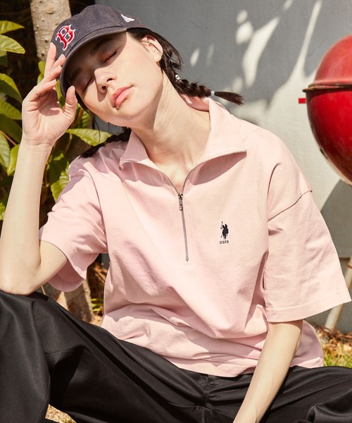 U.S. POLO ASSN.（ユーエスポロアッスン）の「U.S. POLO ASSN. /ユーエスポロアッスン 別注ワンポイント刺繍 ハーフジップカットソー（Tシャツ/カットソー・レディース・ライトブルー/ブラック/ブルー/グリーン/オートミール/杢グレー/ライトイエロー/ピンク/ネイビー/アイボリー/ワイン・FREE）」の10枚目の写真