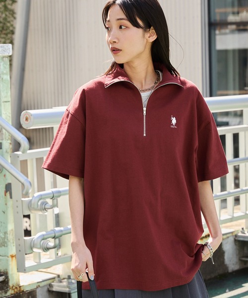 U.S. POLO ASSN.（ユーエスポロアッスン）の「U.S. POLO ASSN. /ユーエスポロアッスン 別注ワンポイント刺繍 ハーフジップカットソー（Tシャツ/カットソー・レディース・ライトブルー/ブラック/ブルー/グリーン/オートミール/杢グレー/ライトイエロー/ピンク/ネイビー/アイボリー/ワイン・FREE）」の11枚目の写真