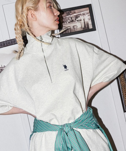 U.S. POLO ASSN.（ユーエスポロアッスン）の「U.S. POLO ASSN. /ユーエスポロアッスン 別注ワンポイント刺繍 ハーフジップカットソー（Tシャツ/カットソー・レディース・ライトブルー/ブラック/ブルー/グリーン/オートミール/杢グレー/ライトイエロー/ピンク/ネイビー/アイボリー/ワイン・FREE）」の16枚目の写真