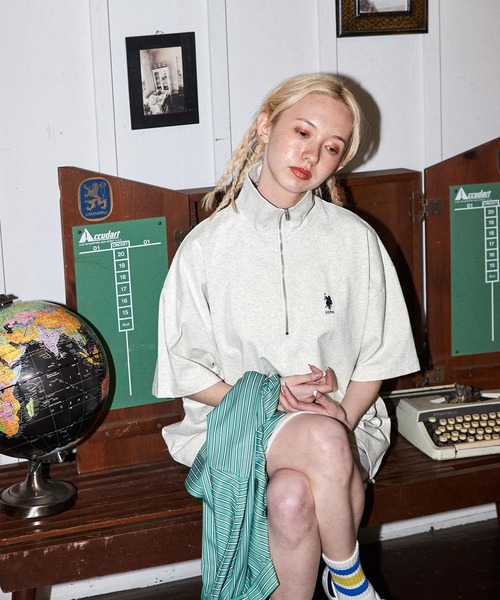 U.S. POLO ASSN.（ユーエスポロアッスン）の「U.S. POLO ASSN. /ユーエスポロアッスン 別注ワンポイント刺繍 ハーフジップカットソー（Tシャツ/カットソー・レディース・ライトブルー/ブラック/ブルー/グリーン/オートミール/杢グレー/ライトイエロー/ピンク/ネイビー/アイボリー/ワイン・FREE）」の17枚目の写真