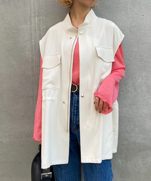 CIAOPANIC（チャオパニック）の「パンツとセットアップ可、ミリタリーベスト（ベスト・レディース・グリーン/アイボリー・FREE）」の2枚目の写真