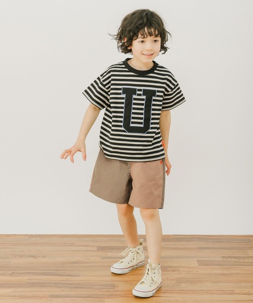 UNIVERSAL OVERALL(ユニバーサルオーバーオール)の「【UNIVERSAL OVERALL】別注ボーダーTシャツ(KIDS)(Tシャツ/カットソー・キッズ・ブラック/ブルー/ピンク・110cm/120cm/130cm/140cm)」の4枚目の写真