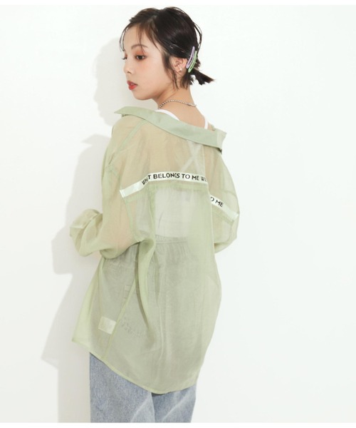 ANAP GｉRL（アナップガール）の「シアーオーバーシャツ（シャツ/ブラウス・キッズ・ライトブルー/ブラック/グリーン・S/M）」の3枚目の写真