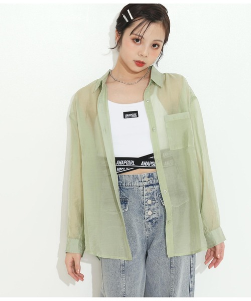 ANAP GｉRL（アナップガール）の「シアーオーバーシャツ（シャツ/ブラウス・キッズ・ライトブルー/ブラック/グリーン・S/M）」の18枚目の写真