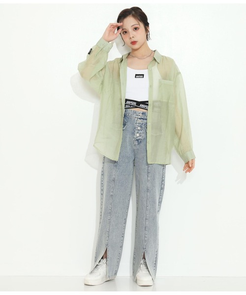 ANAP GｉRL（アナップガール）の「シアーオーバーシャツ（シャツ/ブラウス・キッズ・ライトブルー/ブラック/グリーン・S/M）」の19枚目の写真