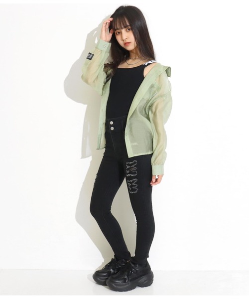 ANAP GｉRL（アナップガール）の「シアーオーバーシャツ（シャツ/ブラウス・キッズ・ライトブルー/ブラック/グリーン・S/M）」の22枚目の写真