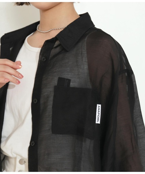 ANAP GｉRL（アナップガール）の「シアーオーバーシャツ（シャツ/ブラウス・キッズ・ライトブルー/ブラック/グリーン・S/M）」の5枚目の写真