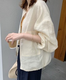 IENA ノーカラーリネンブルゾン 美品 IENA コート アウター シアーノーカラーブルゾン レディース