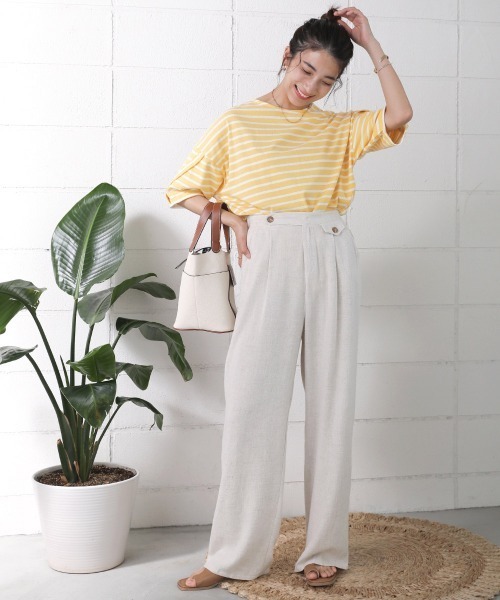 Bou Jeloud(ブージュルード)の「ボーダーコクーンスリーブトップス(Tシャツ/カットソー・レディース・ブラック/ピンク/イエロー・FREE)」の5枚目の写真