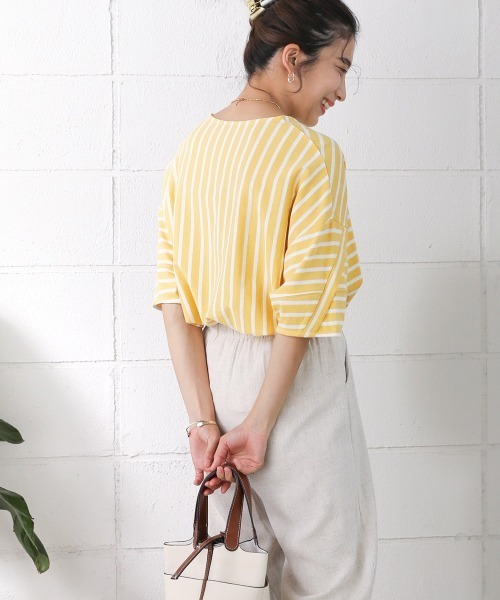 Bou Jeloud(ブージュルード)の「ボーダーコクーンスリーブトップス(Tシャツ/カットソー・レディース・ブラック/ピンク/イエロー・FREE)」の6枚目の写真