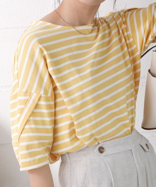 Bou Jeloud(ブージュルード)の「ボーダーコクーンスリーブトップス(Tシャツ/カットソー・レディース・ブラック/ピンク/イエロー・FREE)」の7枚目の写真