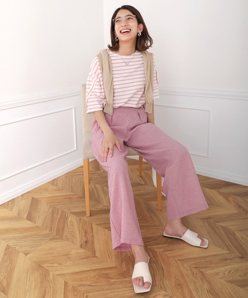 Bou Jeloud(ブージュルード)の「ボーダーコクーンスリーブトップス(Tシャツ/カットソー・レディース・ブラック/ピンク/イエロー・FREE)」の15枚目の写真