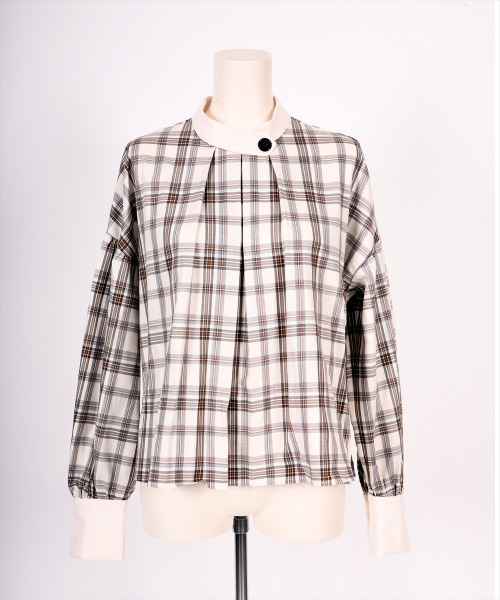 BDONNA（ビドンナ）の「T/C TOP糸チェック　ブラウス（シャツ/ブラウス・レディース・オフホワイト/ネイビー・MEDIUM）」の2枚目の写真