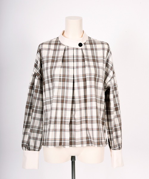 BDONNA（ビドンナ）の「T/C TOP糸チェック　ブラウス（シャツ/ブラウス・レディース・オフホワイト/ネイビー・MEDIUM）」の3枚目の写真