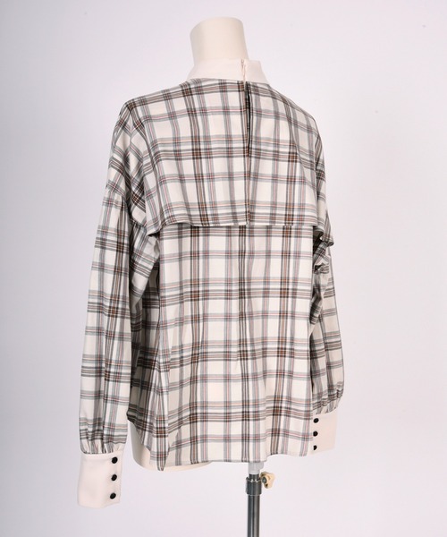 BDONNA（ビドンナ）の「T/C TOP糸チェック　ブラウス（シャツ/ブラウス・レディース・オフホワイト/ネイビー・MEDIUM）」の6枚目の写真