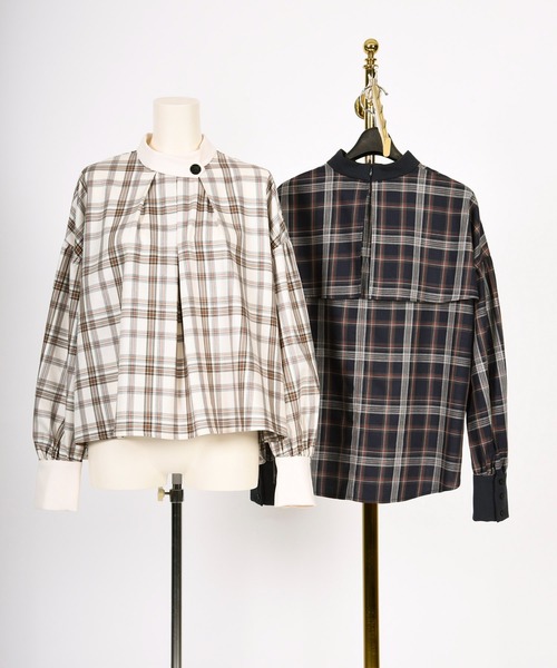 BDONNA（ビドンナ）の「T/C TOP糸チェック　ブラウス（シャツ/ブラウス・レディース・オフホワイト/ネイビー・MEDIUM）」の9枚目の写真