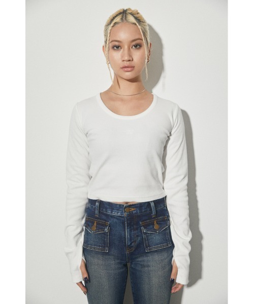 LAGUA GEM(ラグアジェム)の「LAGUA LOGO RIB TOPS ラグアロゴリブトップス(Tシャツ/カットソー・レディース・ホワイト/チャコールグレー/ブラック/レッド/カーキ・FREE)」の7枚目の写真