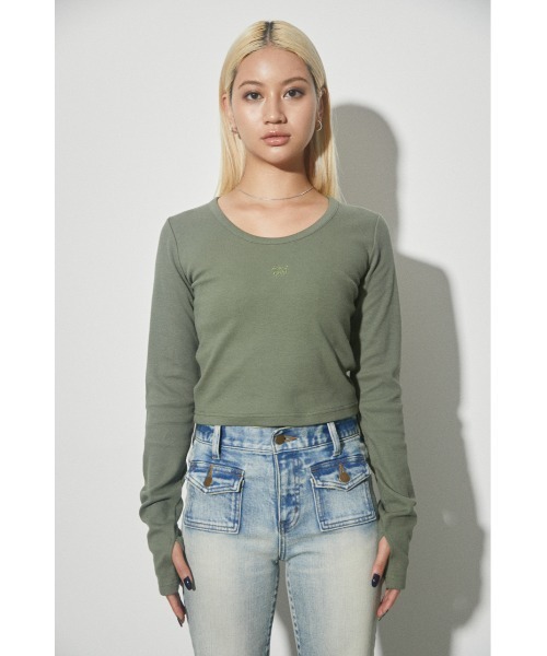 LAGUA GEM(ラグアジェム)の「LAGUA LOGO RIB TOPS ラグアロゴリブトップス(Tシャツ/カットソー・レディース・ホワイト/チャコールグレー/ブラック/レッド/カーキ・FREE)」の13枚目の写真