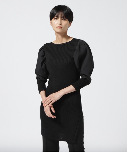 AULA AILA（アウラアイラ）の「AULA AILA/アウラアイラ/別注パフスリーブリブニット（ニット/セーター・レディース・ホワイト/ブラック・0）」の2枚目の写真